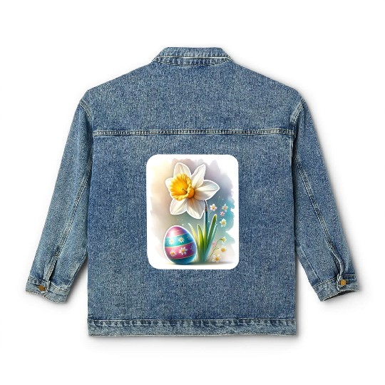 A Beautiful Daffodil With an Easter Egg Classic Women's Denim Jackets
