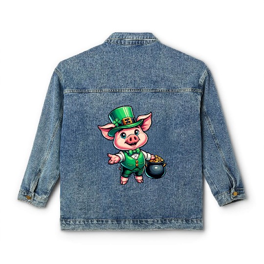 Cute St. Patrick's Piglet Classic Women's Denim Jackets