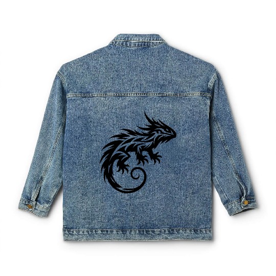 Shaggy Bearded Dragon Tribal Dragon Tattoo Classic Women's Denim Jackets