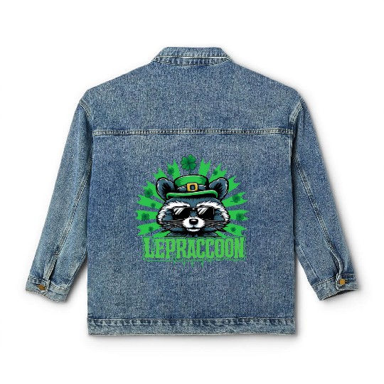 Lepraccoon Irish Kobold Raccoon Saint Patrick Classic Women's Denim Jackets