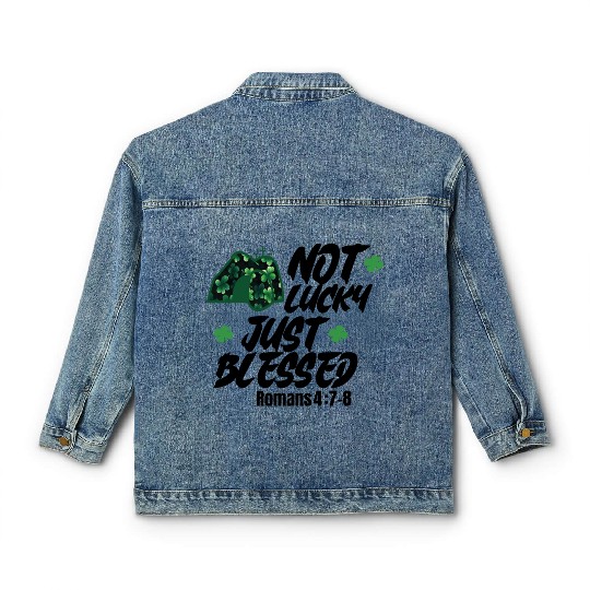 Blessed Beyond Luck: Romans 4:7-8 St. Patrick Classic Women's Denim Jackets