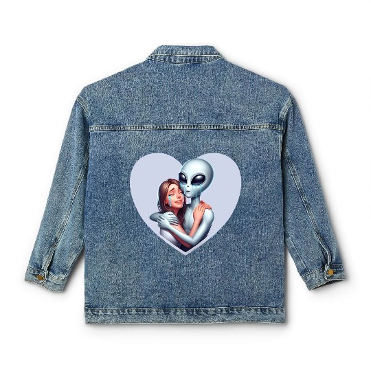 Heartwarming Embrace: Human and Alien Classic Women's Denim Jackets
