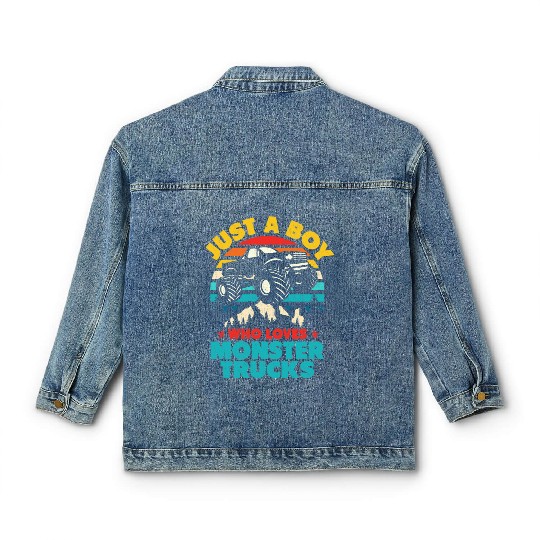 Just A Boy Who Loves Monster Trucks Toddler Kids Classic Women's Denim Jackets