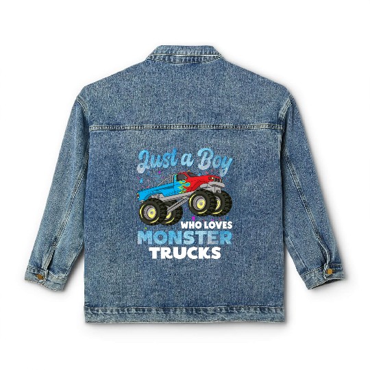 Just A Boy Who Loves Monster Trucks Toddler Kids Classic Women's Denim Jackets