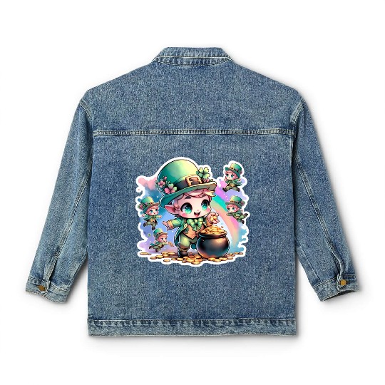 Saint Patrick's Day Chibi Leprechauns Classic Women's Denim Jackets