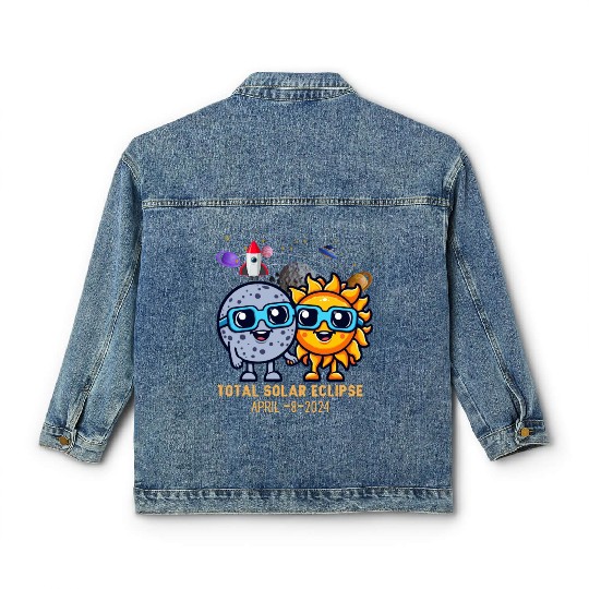 Total solar eclipse 4-8-2024: Sun and Moon love Classic Women's Denim Jackets