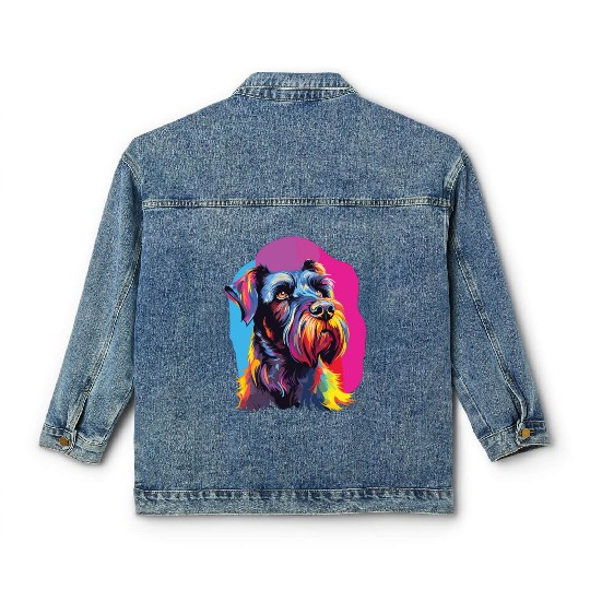 Watercolor Colorful Giant Schnauzer Classic Women's Denim Jackets