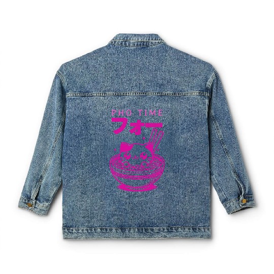 Pho Time Pink Cute Kitten in a Bowl Classic Women's Denim Jackets
