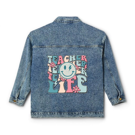 Teacher Life Happy Face Teachers Day Retro Classic Women's Denim Jackets