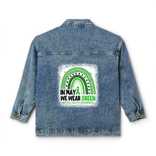 Rainbow Green Mental Health Awareness Classic Women's Denim Jackets