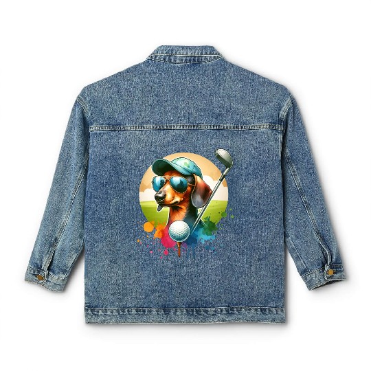 Cool Golf Player Dachshund Wiener Dog Design Classic Women's Denim Jackets