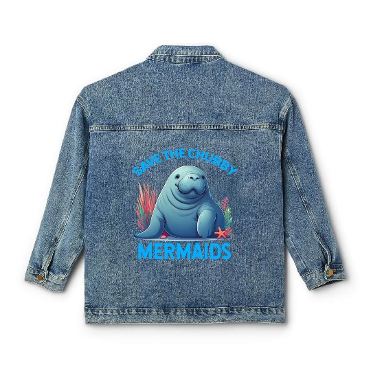 Save The Chubby Sea Cow Mermaids Manatee Floaty Classic Women's Denim Jackets