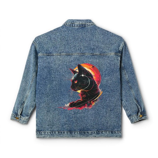 Solar Eclipse with Cat Classic Women's Denim Jackets