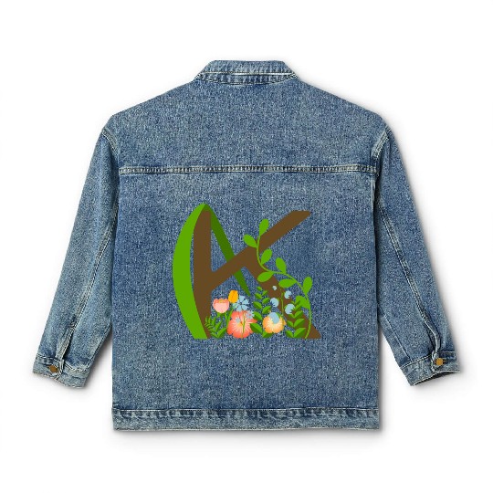 Capital letter K monogram and wildflowers Classic Women's Denim Jackets