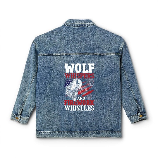 Howling Wolf White Stars Red Stripes American Classic Women's Denim Jackets