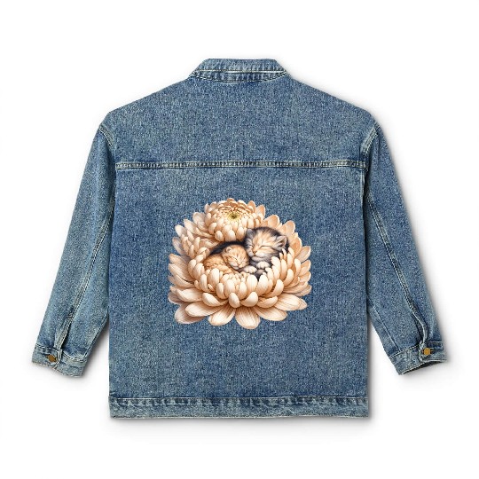 Kittens Sleeping In Flower Classic Women's Denim Jackets