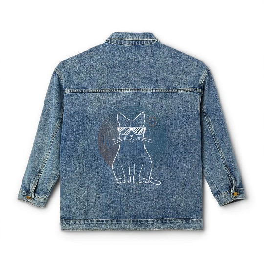 Solar Eclipse 2024 Cat Wearing Glasses Classic Women's Denim Jackets