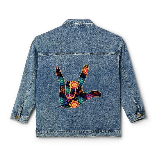 Floral I Love You Sign Language Fingerspelling Classic Women's Denim Jackets