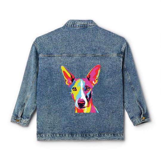 Watercolor Colorful Ibizan Hound Classic Women's Denim Jackets
