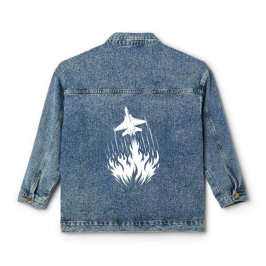 Fighter Jet Model Airplane Fire Flames Flight Classic Women's Denim Jackets