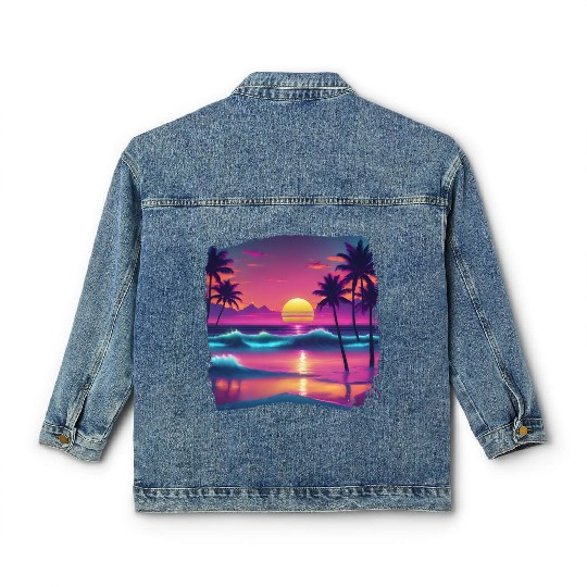 80s AI Airbrushed Beach Scene -Kids Classic Women's Denim Jackets