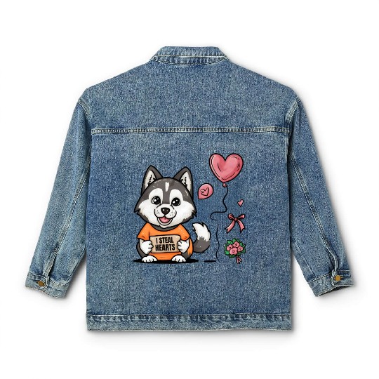 I STEAL HEARTS Cute Husky Classic Women's Denim Jackets