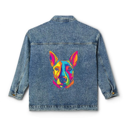 Watercolor Colorful Miniature Bull Terrier Classic Women's Denim Jackets