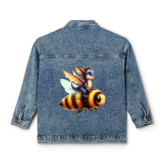 Fun Baby Dragon Riding a Bumble Bee Classic Women's Denim Jackets