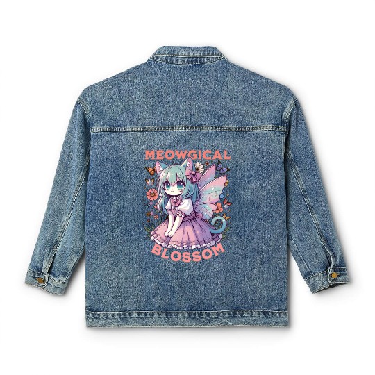 Meowgical Blossom Enchanting Fairycore Cat Fantasy Classic Women's Denim Jackets