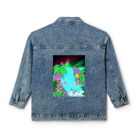 Northern Lights Waterfall Serenity with Swimmers Classic Women's Denim Jackets