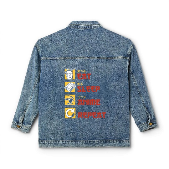 eat sleep anime repeat funny manga Classic Women's Denim Jackets