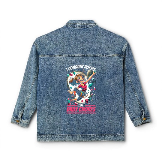 Bouldering Girl Boulderer Rock Climbing Wall Classic Women's Denim Jackets