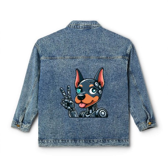 Cyborg Doberman Robot Dog Futuristic Design Classic Women's Denim Jackets