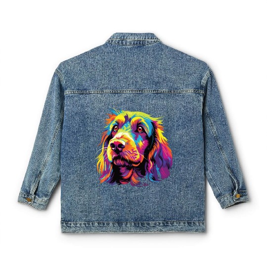Watercolor Colorful Petit Basset Griffon Vendeen Classic Women's Denim Jackets