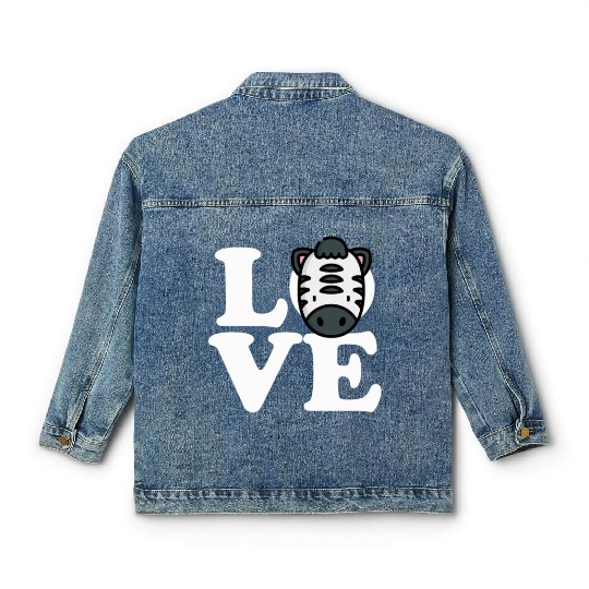 LOVE Zebra Funny Stripes Animal Face African Pun Classic Women's Denim Jackets