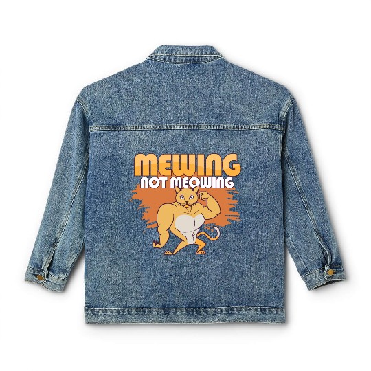 Mewing Not Meowing Funny Cat Meme Jawline Classic Women's Denim Jackets
