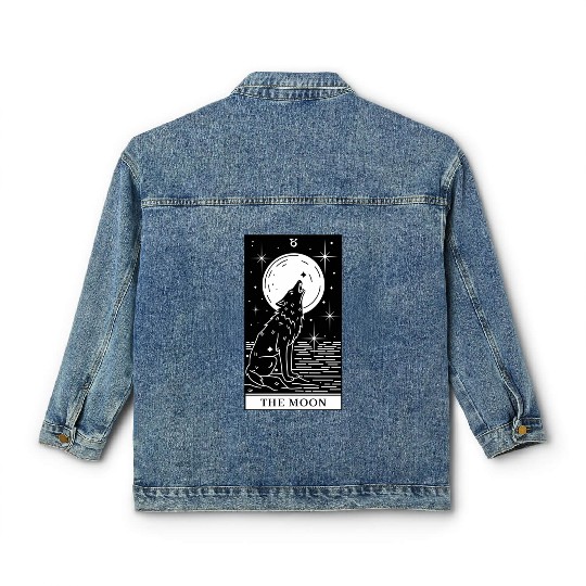 Tarot Card The Moon Wolf Howling Classic Women's Denim Jackets