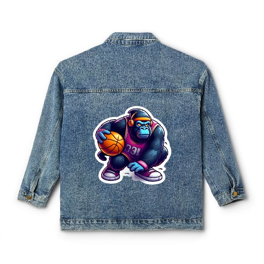 Cool Funky Gorilla Slammin' Basketball Classic Women's Denim Jackets