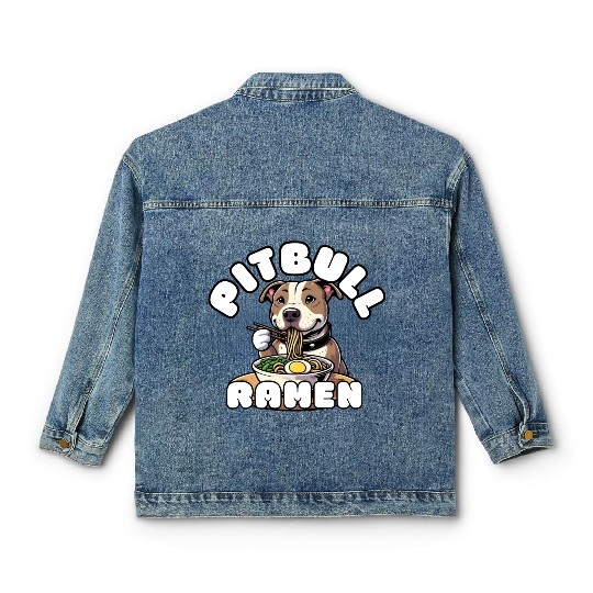 Pitbull Eating Ramen Classic Women's Denim Jackets