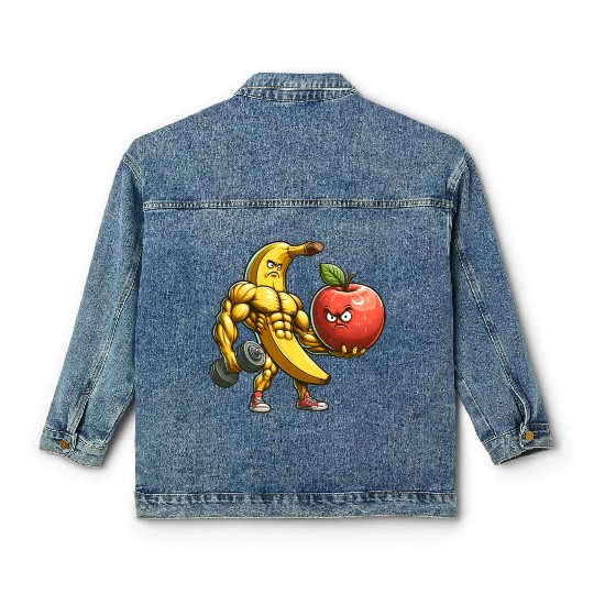 Muscular banana lifts huge apple Classic Women's Denim Jackets