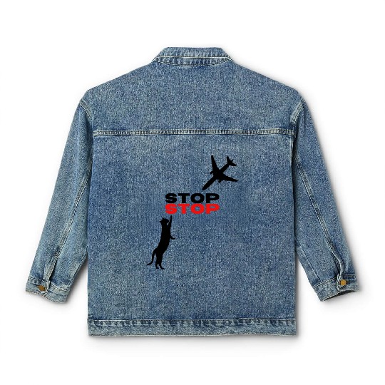 Funny Hilarious Cat Kitty Stop Airplane In Mid Air Classic Women's Denim Jackets