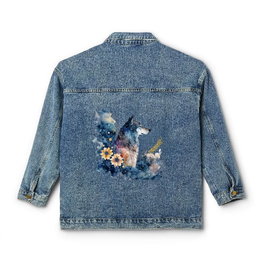 Wolf Print, Cosmic Wolves, Animal Print, Cosmos Classic Women's Denim Jackets