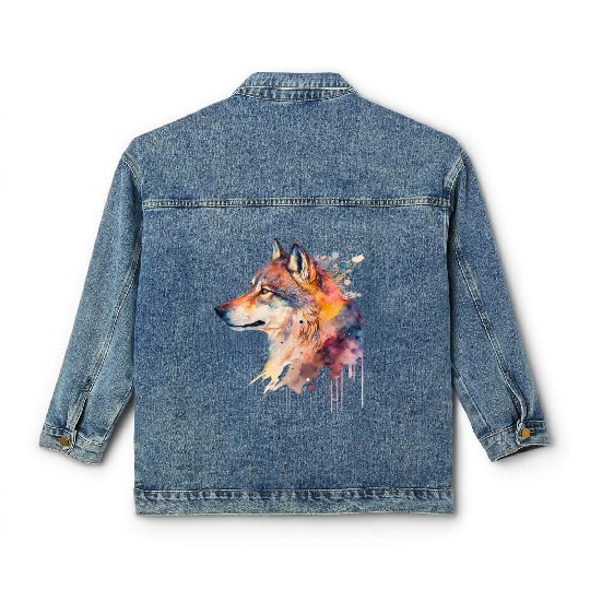 Wolf Print, Cosmic Wolves, Animal Print, Cosmos Classic Women's Denim Jackets