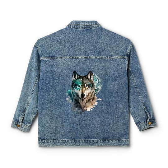 Wolf Print, Cosmic Wolves, Animal Print, Cosmos Classic Women's Denim Jackets