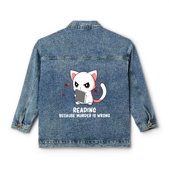 Reading - Reading Cat - Dark Humor - Reading Book Classic Women's Denim Jackets