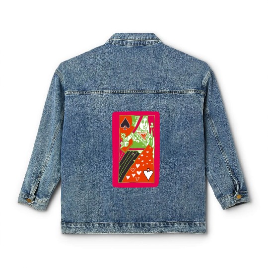 Red Queen Of Spades Playing Card Classic Women's Denim Jackets