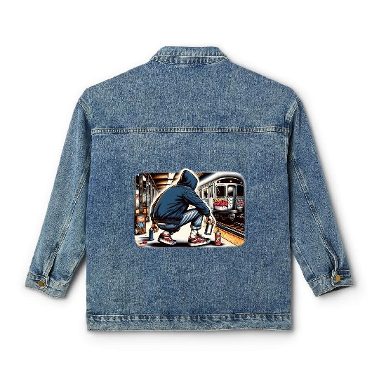 AI Teen in Subway Layup Underground- Masked Border Classic Women's Denim Jackets