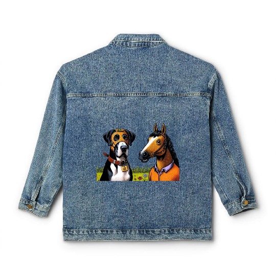 Companionable Dog & Horse Duo Classic Women's Denim Jackets