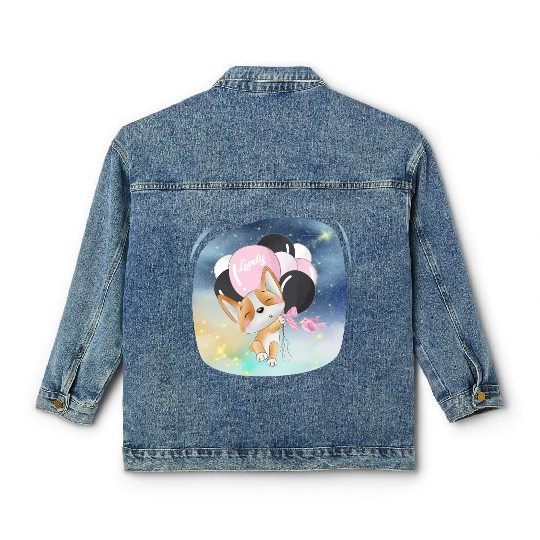 Fox Flying To Space Using Balloon Classic Women's Denim Jackets