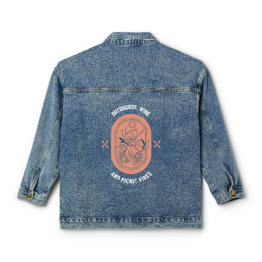 Outdoorsy Wine And Picnic Vibes Camping Women Classic Women's Denim Jackets